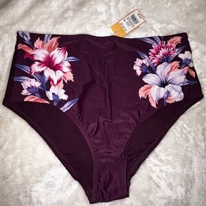 Kona Sol Dark Purple Floral Swim Bottom | Size XL | NWT